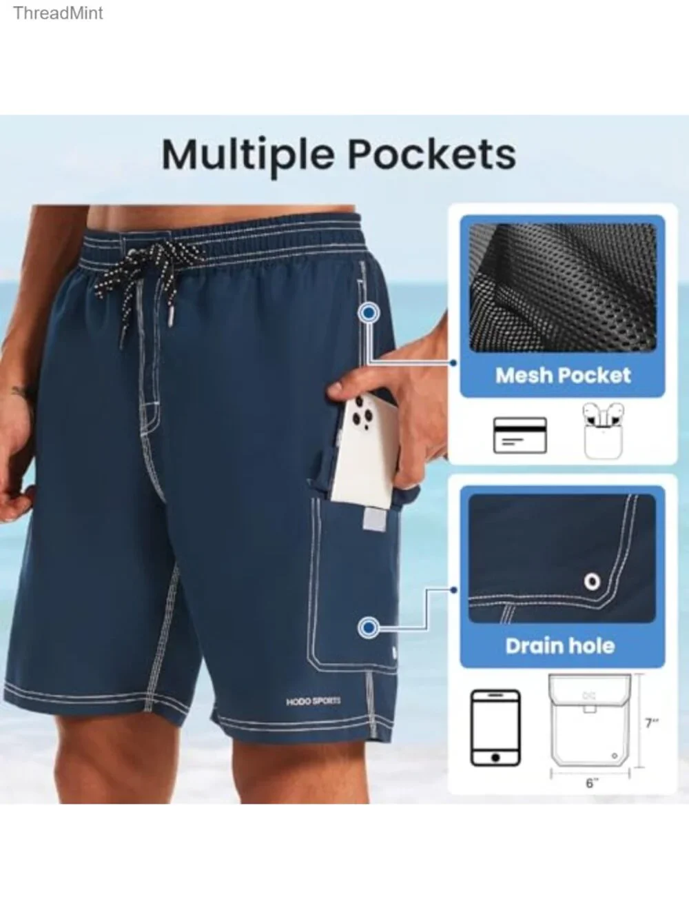 Mens Swim Trunks with Compression Liner Quick-Dry Board Shorts Cargo Pockets 9